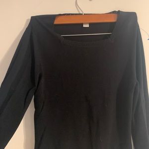 Black square neck sweater cut out detail on neck